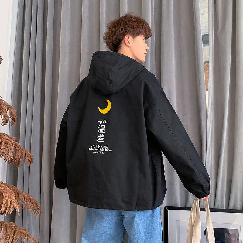 

Куртка мужская с капюшоном, жаккардовая уличная одежда в стиле Харадзюку, худи с длинным рукавом и китайским принтом, забавная