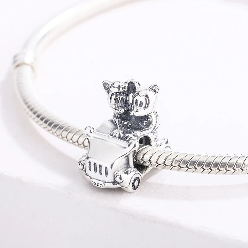 

925 Sterling Silver Mickey Minnie Sitting In The Car And Kissing Sweetly Pendant Charm Bracelet DIY Jewelry For Pandora