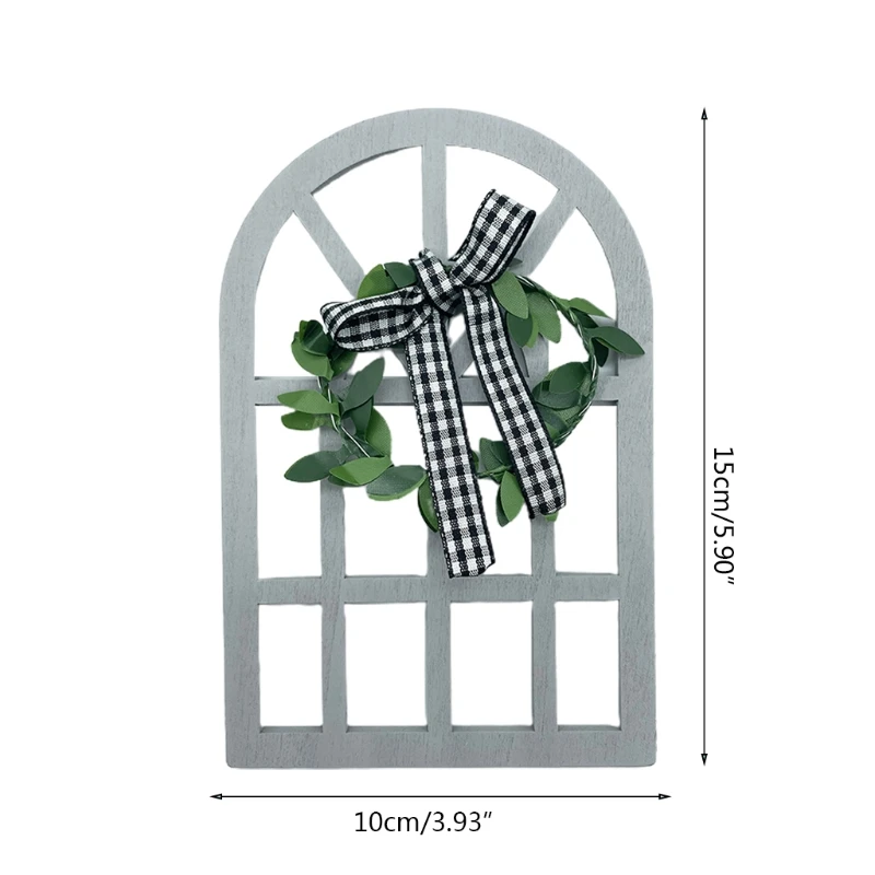 

Wooden Farmhouse Window Tiered Tray Decoration Plaid Rustic Cathedral Arch Sign