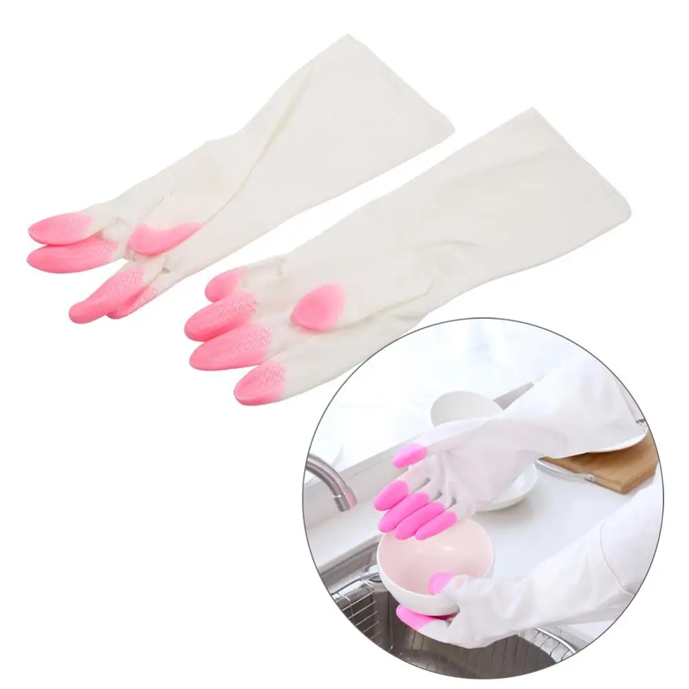 

Kitchen Waterproof Rubber Cleaning Gloves Dish Washing Laundry Housework Hand Protection Long sleeve Latex Gloves 2 Pairs