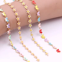 1m 4styles gold color stainless steel drip oil daisy flower butterfly beads chain for bracelets necklace jewelry diy accessories