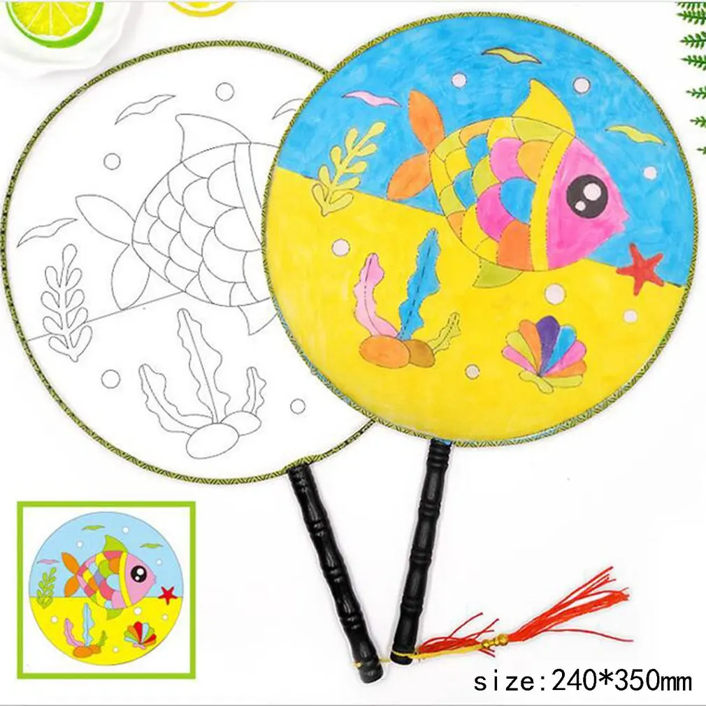 

Round Fan Children Diy Hand-painted Blank Fan Painting WhitePalace Fan Cool Fan Kindergarten Creative Art Materials