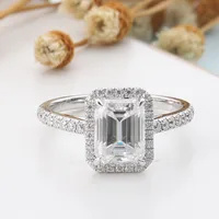 CxsJeremy 2ct 6*8mm Emerald Cut Moissanite Stone Rings For Women 18k 14k White Gold Romantic Wedding Engagement Rings