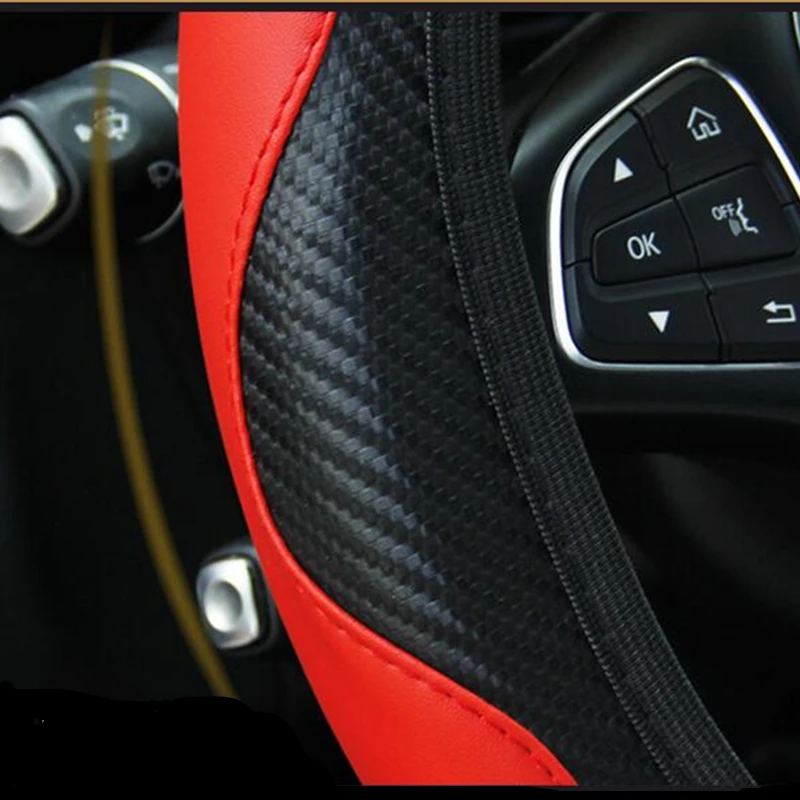 

Car Steering Wheel Cover Breathable Anti Slip PU Leather Steering Covers Suitable 37-38cm Auto Decoration Carbon Fiber