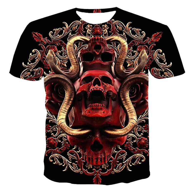 

2020 new 3D printing T-shirt ghost head skull heavy metal head street hip hop fashion hot T-shirt