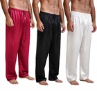 Мужские пижамные брюки, свободные, серебристые, однотонные брюки, повседневная одежда для сна с кулиской, штаны, домашняя одежда