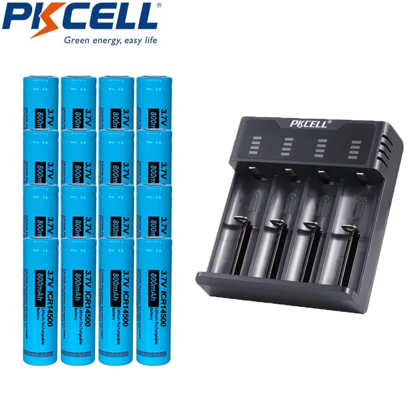 16 шт Pkcell Li Ion ICR14500 800mah литий ионная аккумуляторная батарея с 1 4 слотами li ion/NIMH/NICD