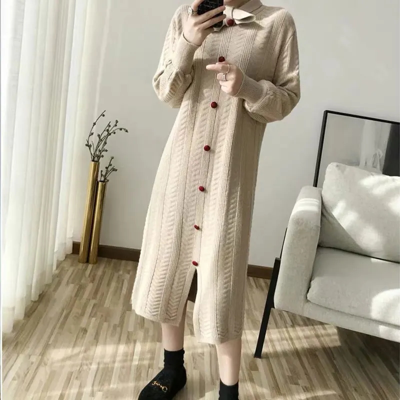 DISIMAN осень 2019 корейский стиль Женская одежда вязаный черный длинный свитер