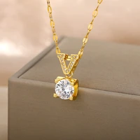 square cubiz zircon wedding necklace for women letter v crystal choker chain pendant necklaces korean jewelry bijoux