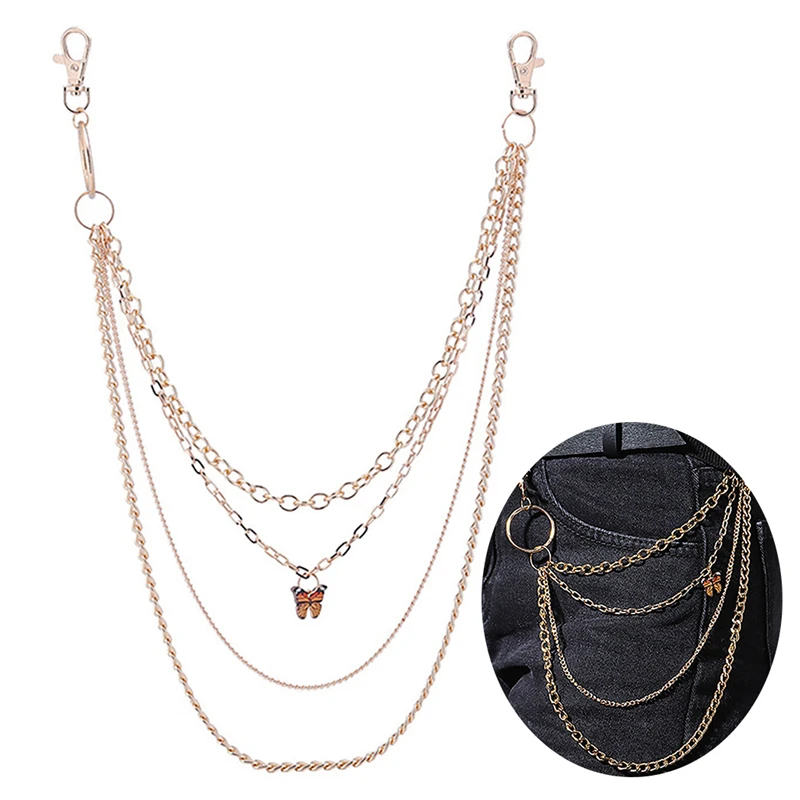 

Street Big Round Alloy Pendant Key Chain Rock Punk Trousers Hipster Butterfly All-match Pant chains Hip Hop Jean Accessories