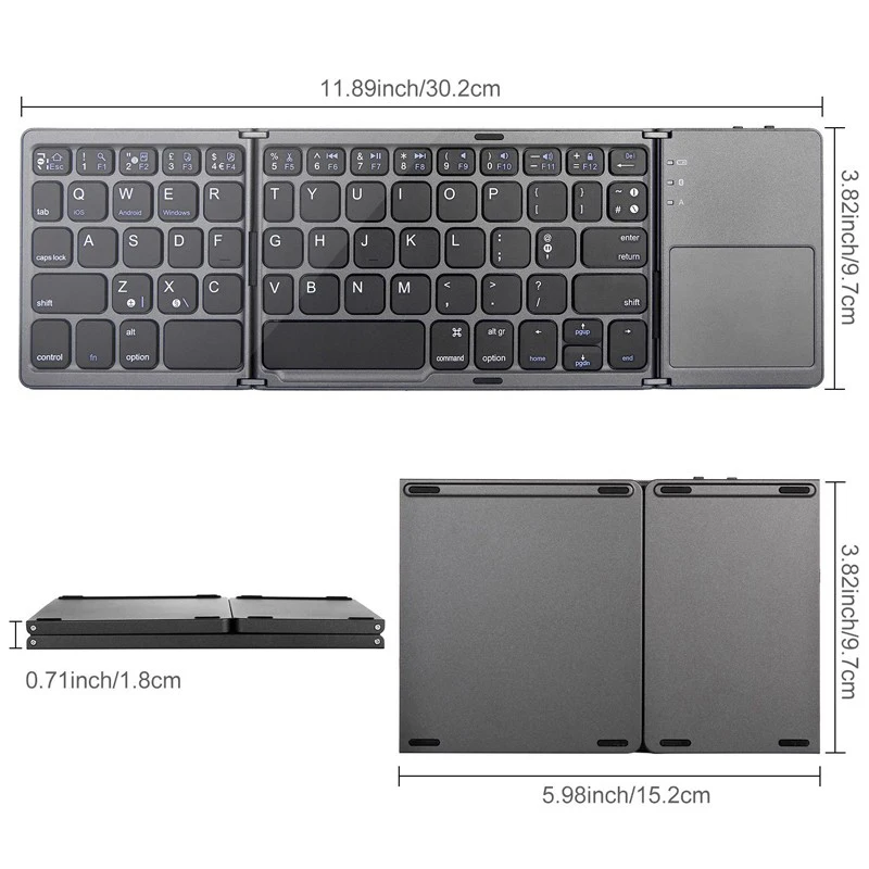 

BT33 Mini 2 folding keyboard Bluetooth keyboard Foldable Wireless Keypad with Touchpad for Windows,Android,ios Tablet ipad Phone