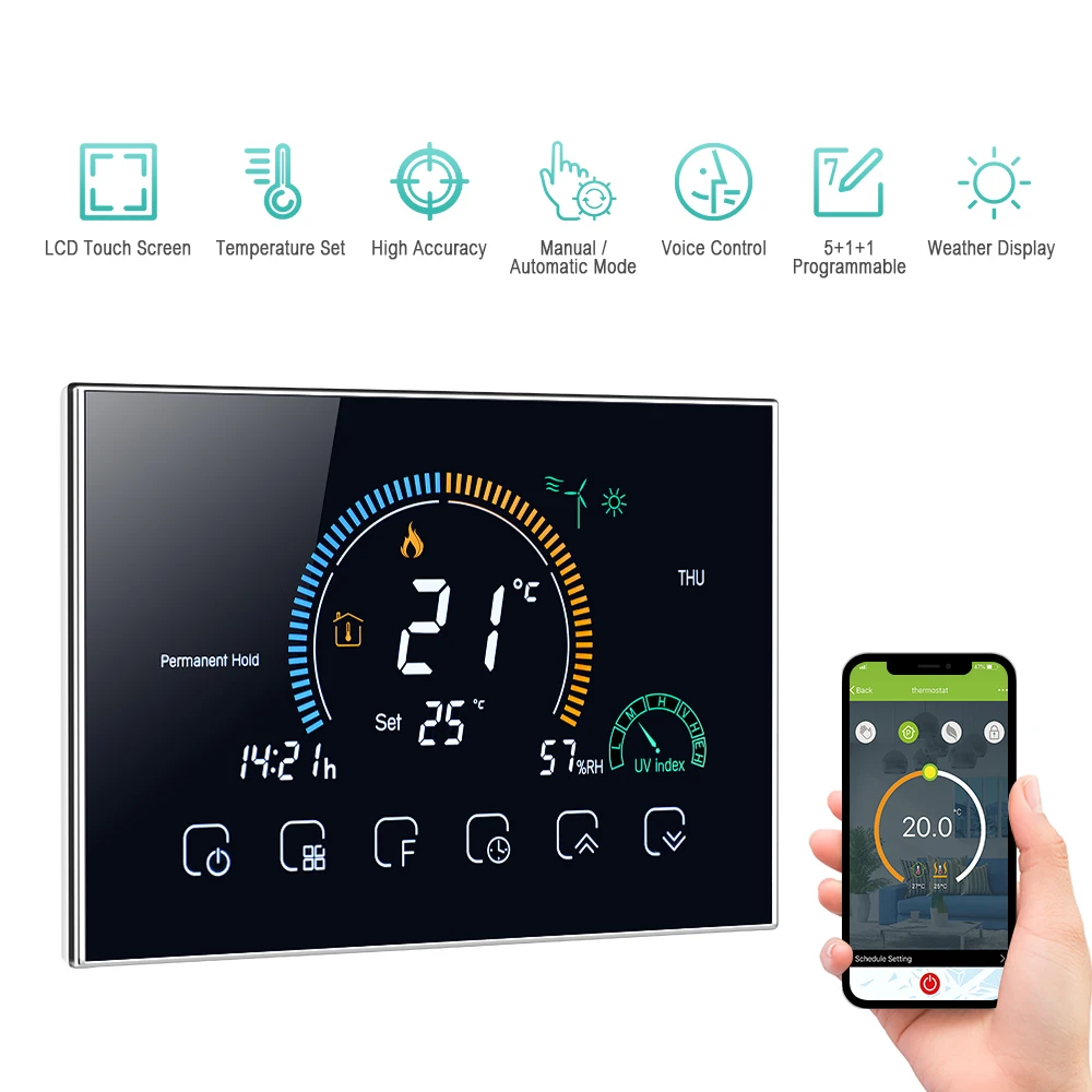 

NEW 95-240V Wi-Fi Smart Programmable Thermostat 5+1+1 Six Periods Voice APP Control Water/Gas Boiler Heating Thermoregulator