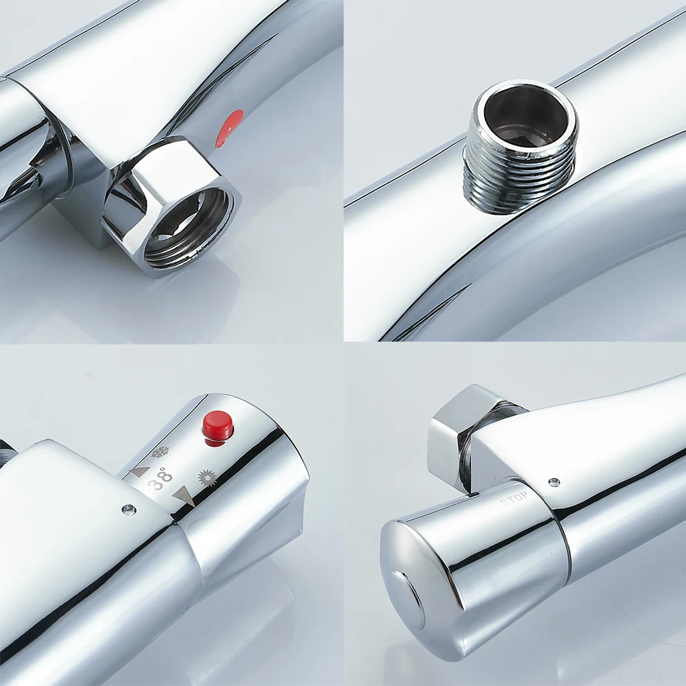 

New Thermostatic Bath Shower Control Valve Bottom Faucet Wall Mounted Hot and Cold Brass Bathroom Mixer Bathtub Tap
