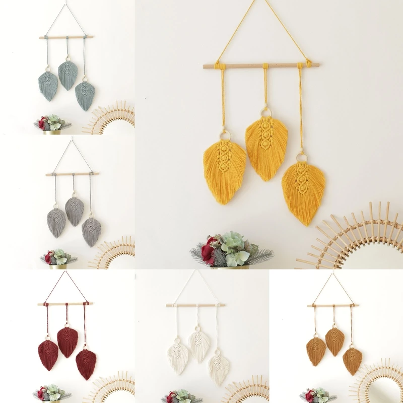 

Elegant Hand-woven Tassels Leaves Tapestry Bedroom Wall Hanging Pendant Art Wall Accents Decor Tassel Crafts Chic Boho Dorm Room