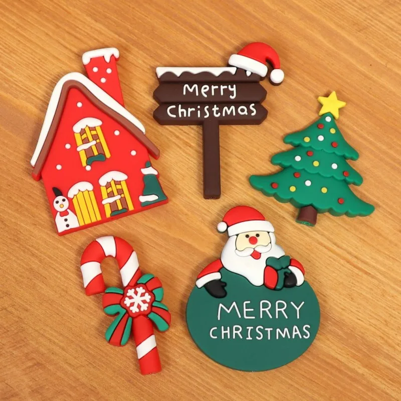 

Merry Christmas Cake Topper Decoration Insert Card Soft Rubber Christmas House Old Man Tree Road Sign Street Cane Baking Supplie