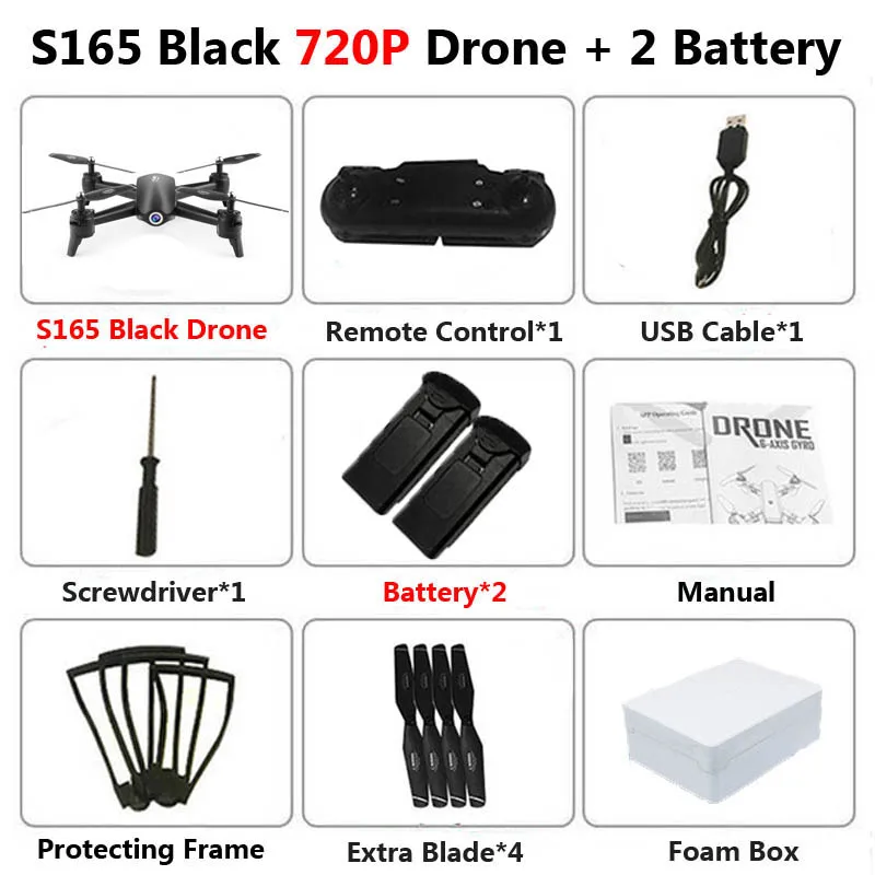 S165 720P Black 2B S165 Профессиональный WiFi FPV Дрон с двойной камерой 4K антенна видео широкоугольный оптический поток RC Квадрокоптер Вертолет игрушка E58 SG106 - Цвет: S165 720P Black 2B