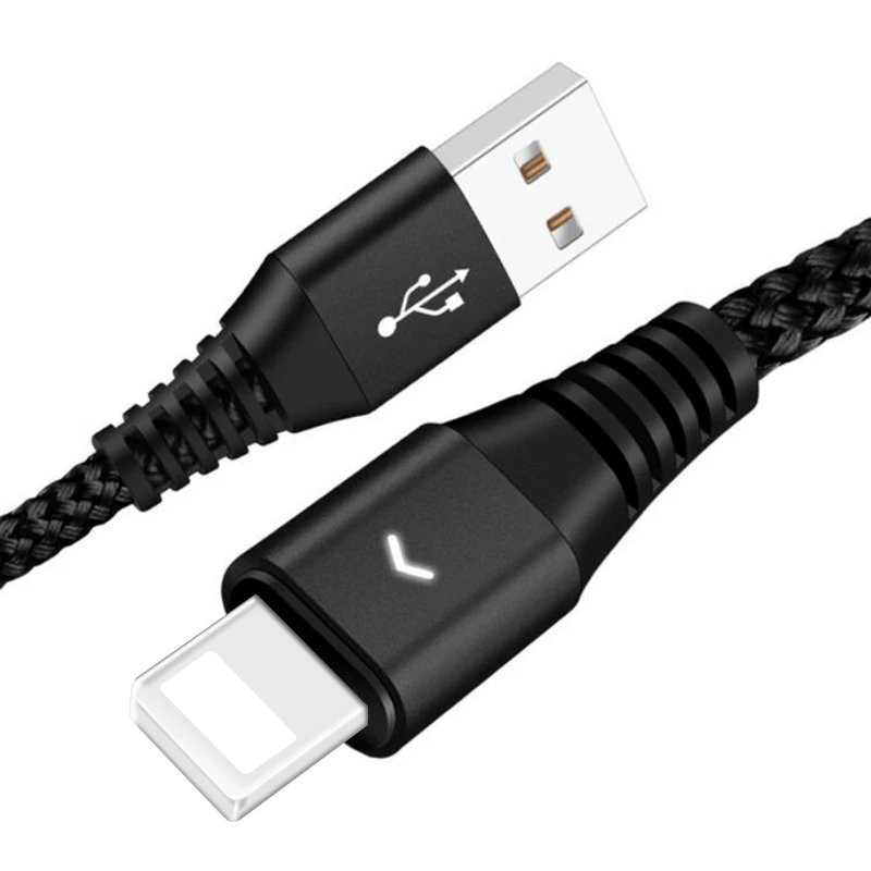 USB дата кабель для iPhone Xr Xs Max 8 7 6 6s plus 5se нейлоновая оплетка Быстрая зарядка кабель для ligting Apple iPad зарядное устройство шнур провод - Тип штекера: Black