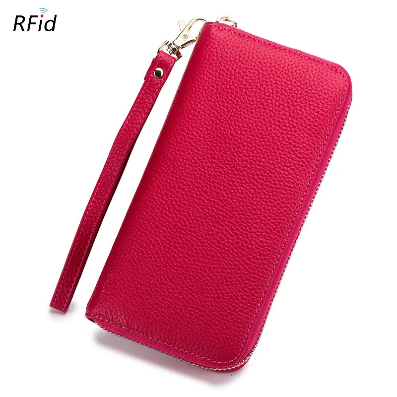 

Rfid Genuine Leather Clutch Wallet for Women Long High Quality Soft Organizer Purse Bag Credit Card Phone Holder Zipper Tassel