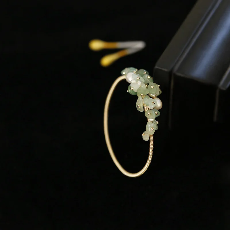 

Cute Freshwater Pearl Pink Green Cuff Bracelets on Hand Gold Color Metal Bracelet Jewelry for Women Girls Valentine's Day Gift