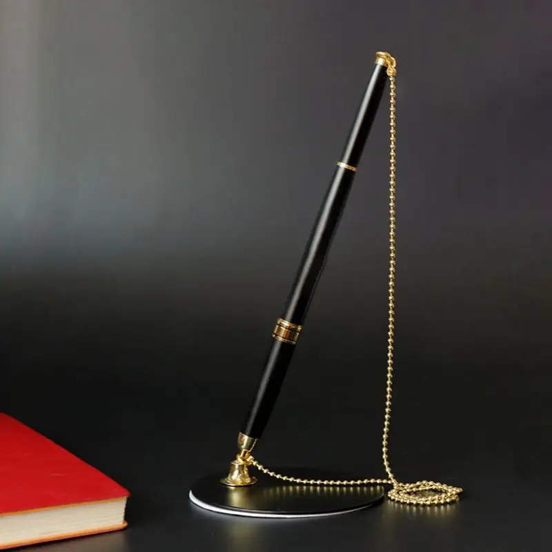 Classic Metal Ballpoint Pen Secure Chain Attached Base Stand Desk Office Counter Signature Pens Stationery Gift | Канцтовары для