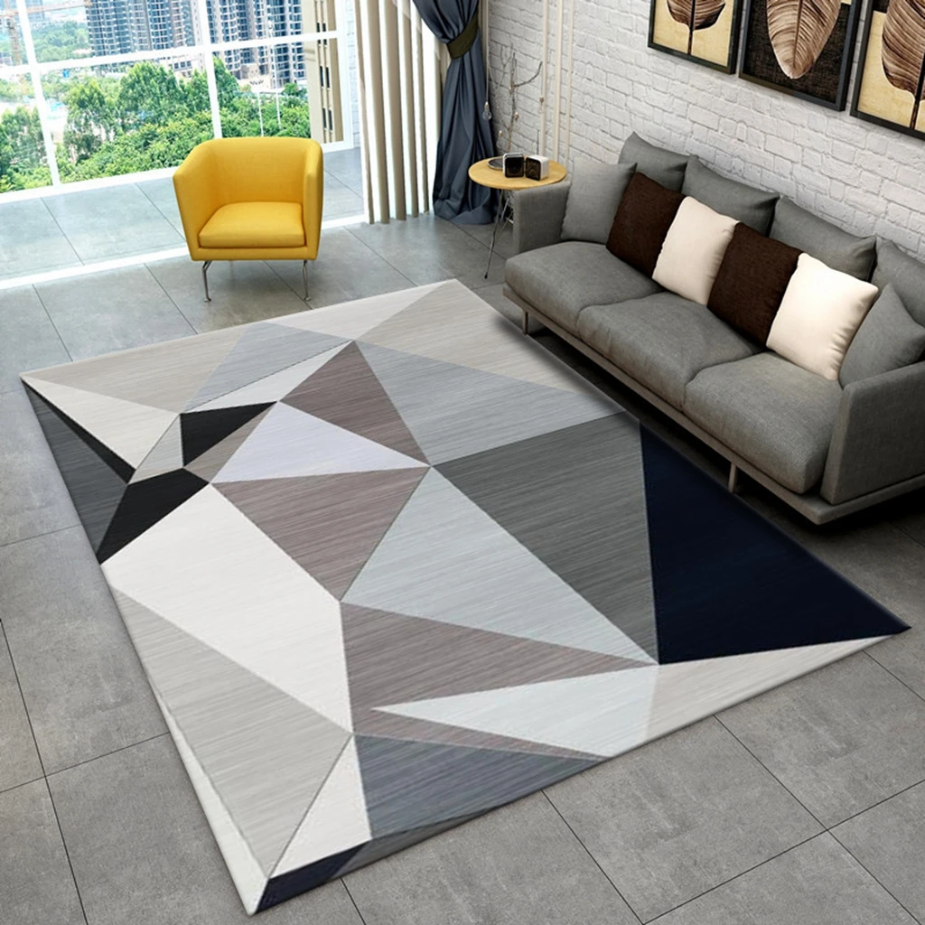 

Area Rug Grey Modern Triangle Geometry Soft Hand Carved Contemporary Floor Carpet Fluffy Texture for Indoor Living Dining