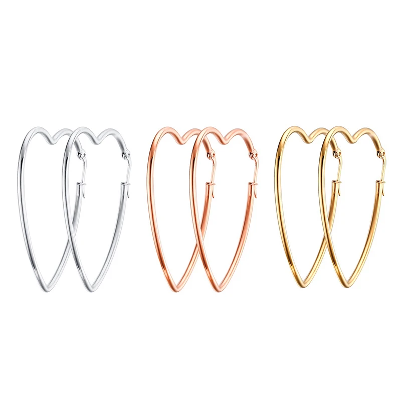 Женские серьги-кольца с большим сердцем из нержавеющей стали большие серьги Bohe