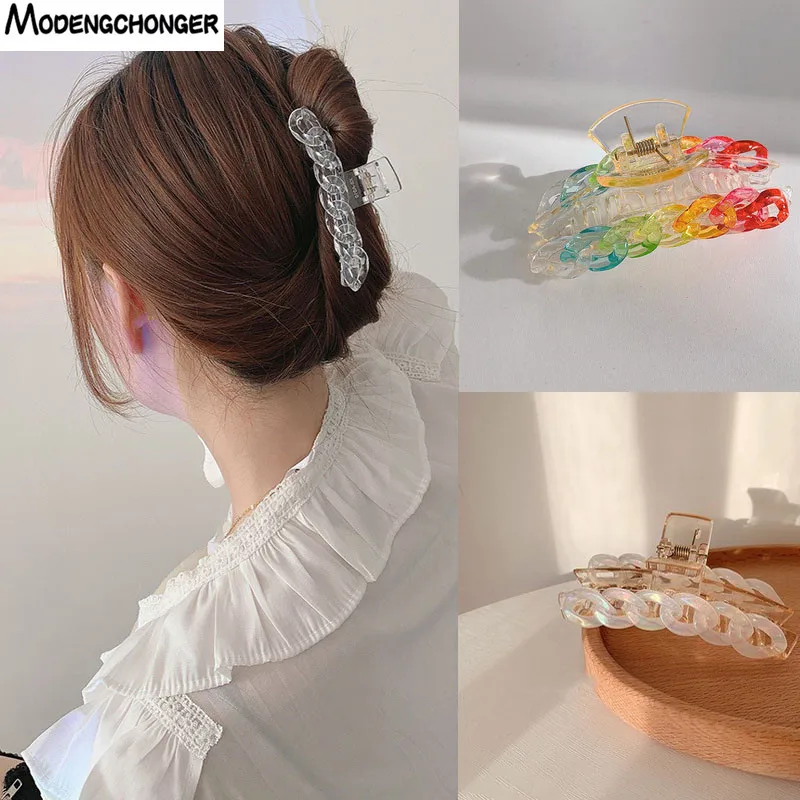 

1PC Hair Clips Hair Claw For Women Transparent Crystal Chain Crab Claws Girls Make UP Washing Tool Hair Accessories Decoration