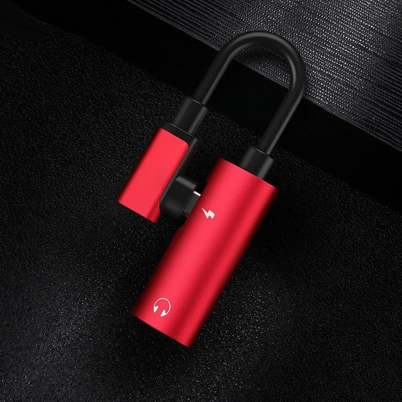 USB C до 3,5 мм аудио адаптер для наушников от 1 до 2 типа C гарнитуры Синхронизация зарядки телефона Spliter - Цвет: Красный