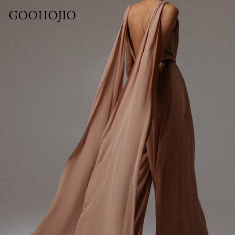 

GOOHOJIO 2021 Spring Autumn New Casual V-neck Rompers Womens Backless Jumpsuit Ladies Sleeveless High Waist One Piece Suit Women