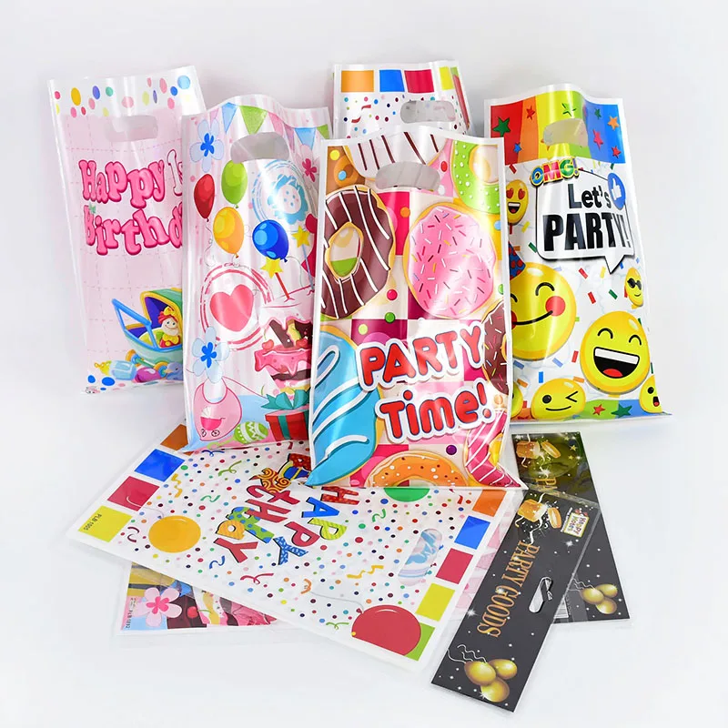 

10/20pcs Birthday Plastic Gift Bags Cute Printed Candy Bag Baby Shower 1st Birthday Party Favor Gifts Packaging Supplies Decor