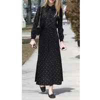 black vintage clothes spring lady long chiffon dress 2021 new korean fashion women long sleeved polka dot pleated dress