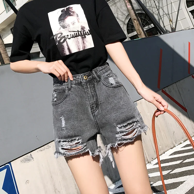 

Short Jeans Women Summer Loose High Waist Thin Tide A-Line Wide Leg Ripped Jeans Womens Fashion Clothing