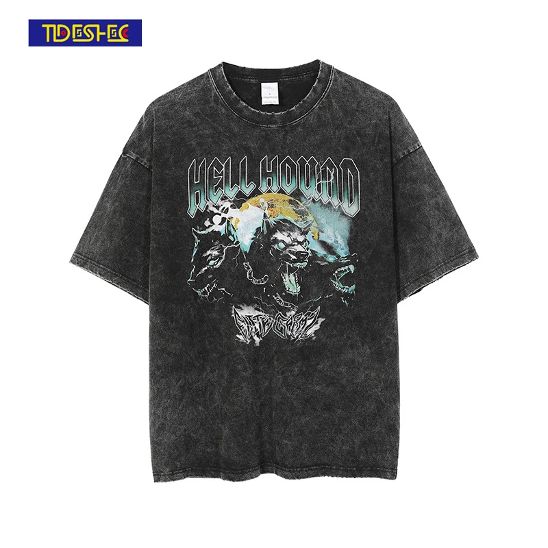 Футболка мужская с графическим принтом волка хлопковая Повседневная тенниска