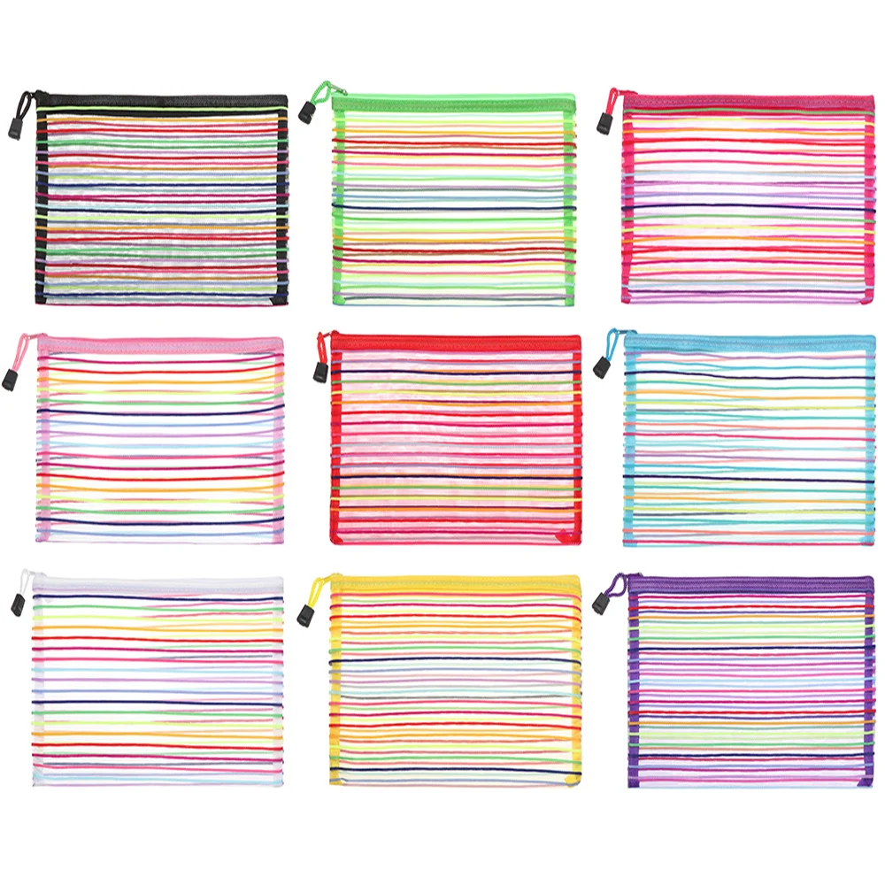

Stationery Nylon Bag Multicolor Document Bag Mesh Simple Rainbow color Zipper Pencil Case Office Student School Supplies