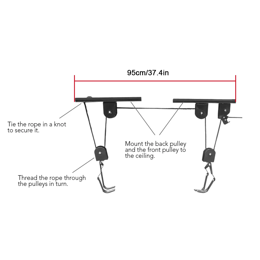 

Bicycle Hoist Garage Storage Bike Lift Pulley System with 60kg Bearing Overhead Bike Rack Heavy Duty Ceiling Bicycle Hanger