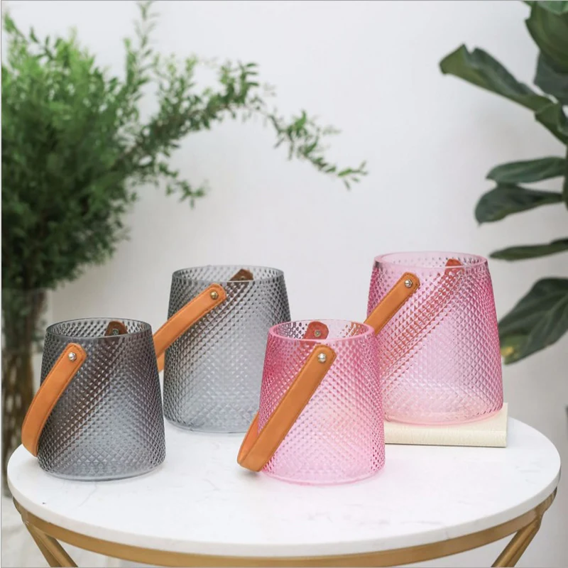 Скандинавский стеклянный флакон для хранения с кожаной ручкой простое