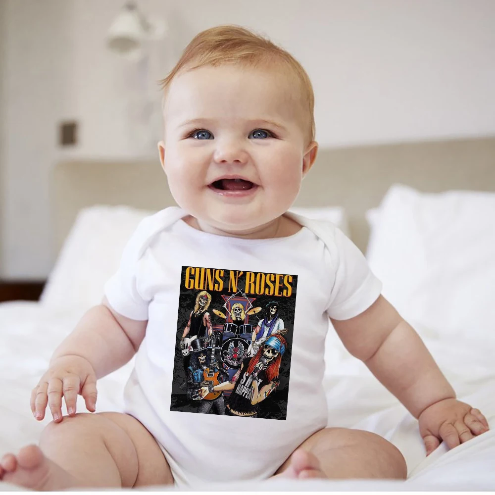 Guns N' Roses Baby Boys Rock Clothes Hipster Harajuku Newborn Baby Bodysuit Punk Streetwear Infant Romper Tattoo Baby Onesie