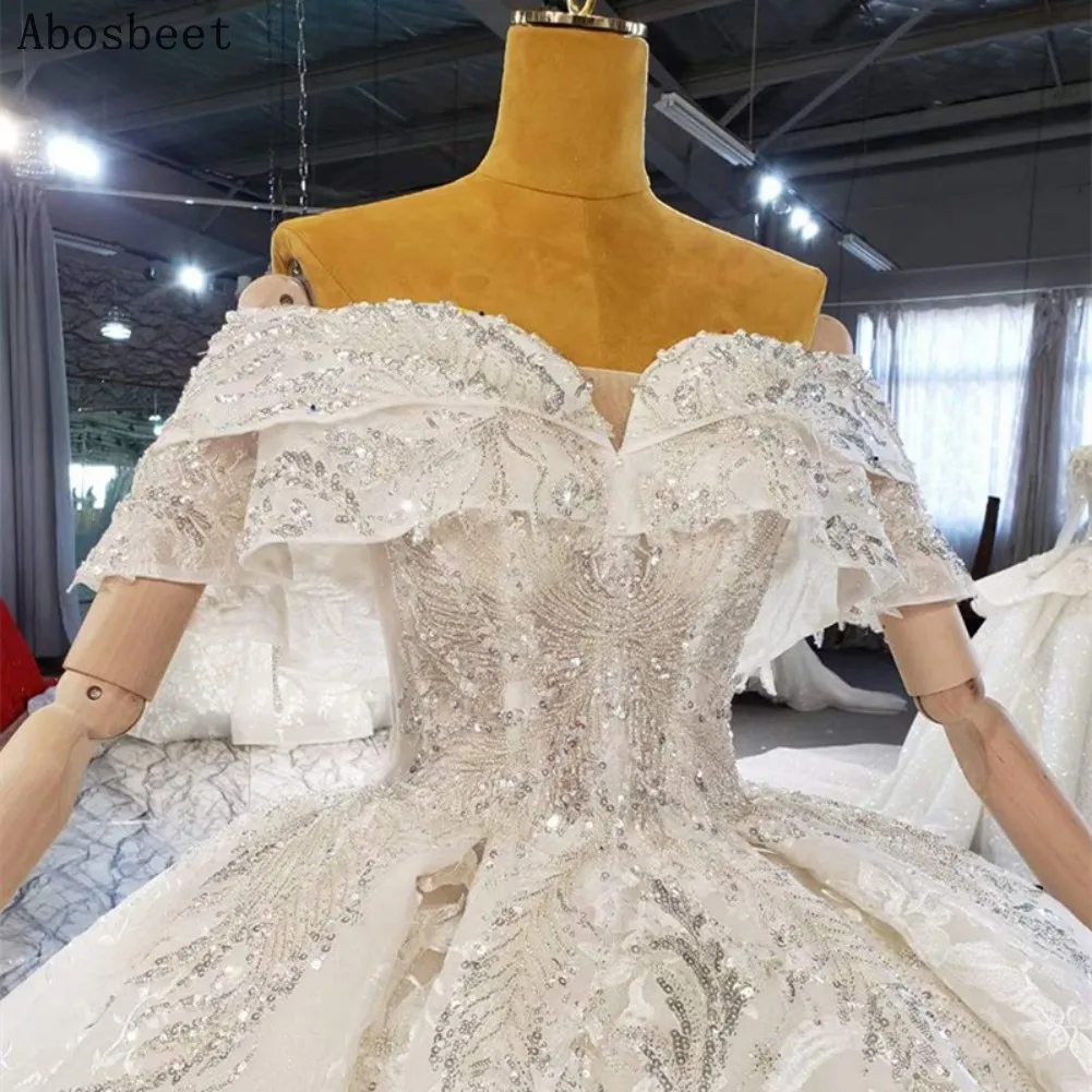 Off Shoulder Wedding Dress Lace with Cathedral Train Plus Size Wedding Gown 2021 Sweetheart Lace Up Back