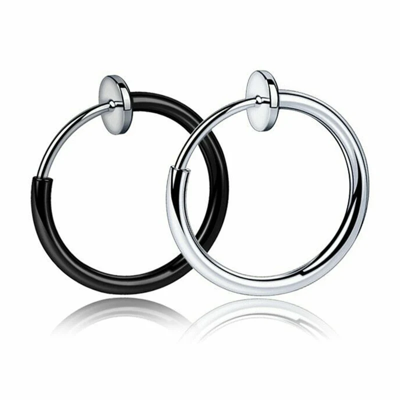 Hot Retractable Stainless Steel Simple Round Circle Earrings No Need Piercing Men Women Classic Hip-Hop Style Hoop | Украшения и