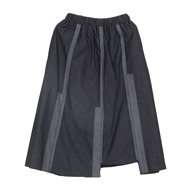 

[EAM] High Elastic Waist Black Spliced Denim Asymmetrical Half-body Skirt Women Fashion Tide New Spring Autumn 2021 1DD7509