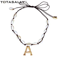 totasally women letter necklace alloy a z 26 initial alphabet pendant lady seashell choker necklaces collar inicial letra