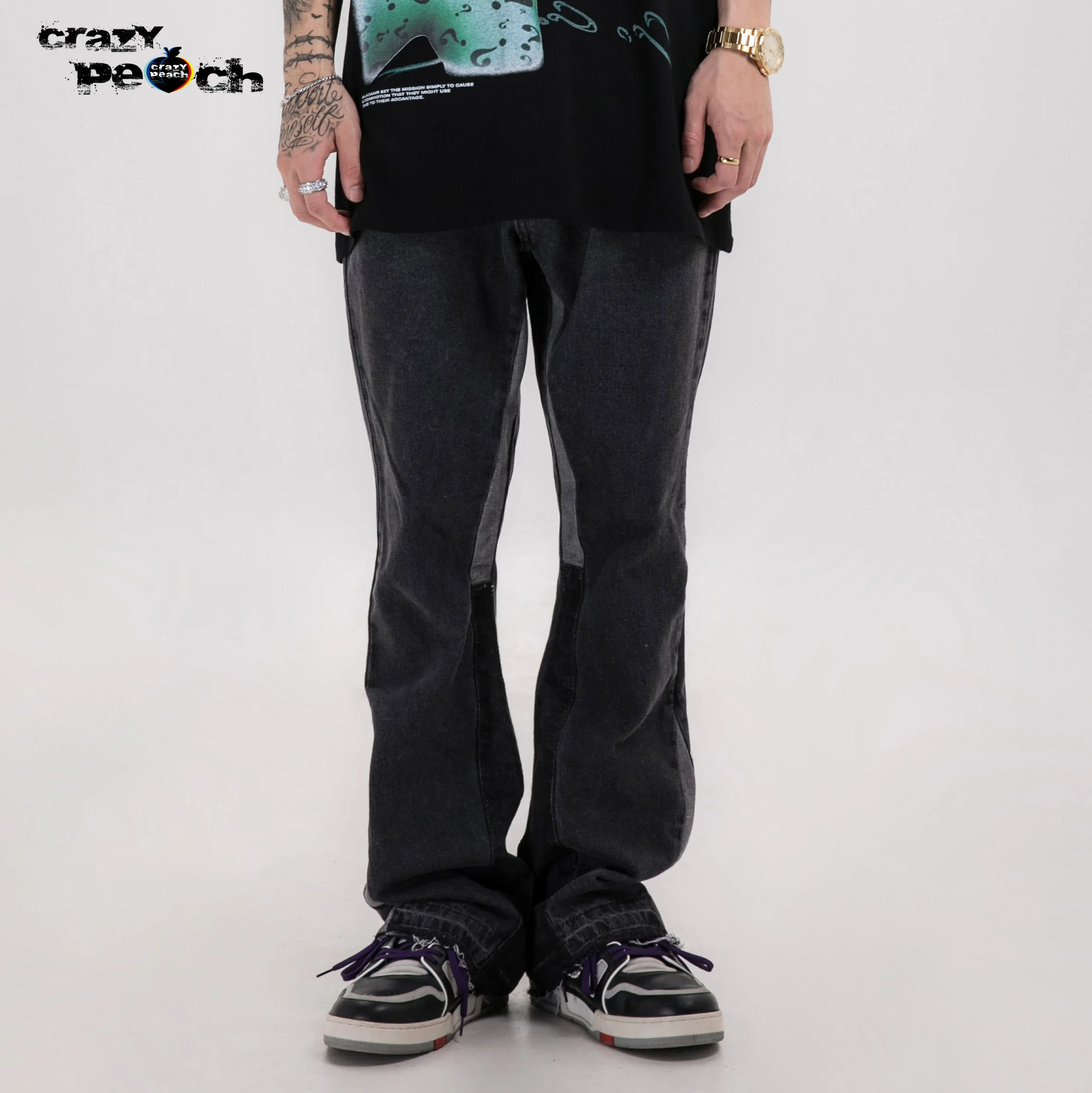 

Retro Jeans Gothic Wide Leg Worn Out Patch Hip Hop Men Jeans Ripped Trousers Streetwear Vibe Denim Baggy Jeans Oversized Jeans