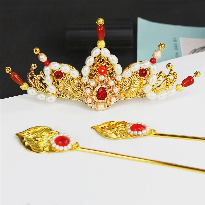 

Ancient Hanfu Hairpin Golden Silver Hair Sticks For Buns Princess Queen Headdress Antique photography