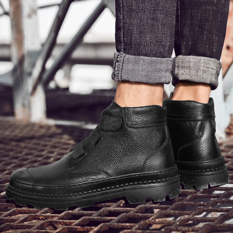 Новинка 2019 года мужские однотонные черные брендовые ботинки из натуральной кожи