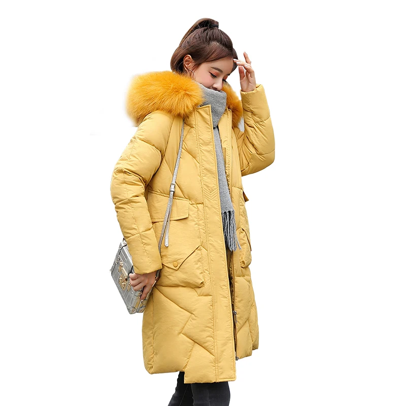 

Fur Collar Coat Women Winter Jackets Down Cotton Hooded Coat Plus Size Parkas Irregular Coats Long Coat Fashion Female