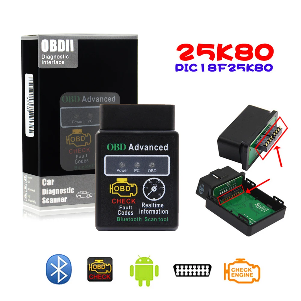 HH OBD Расширенный 25K80 ELM327 V1.5 Bluetooth для Android OBD2 сканер HHOBD Mini ELM 327|Диагностические