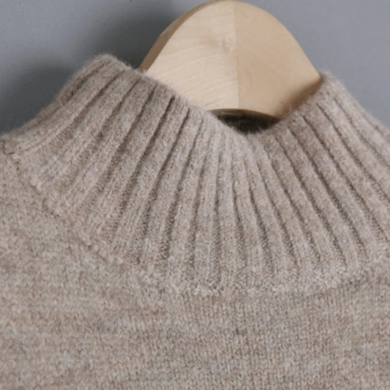 QING MO Women Brown Apricot Solid Sweater Knitting 2019 Winter Stand Neck Full Sleeve Pullovers ZQY1367 | Женская одежда