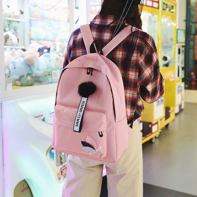 Kids New College Style Korean Style Leaf Hairball Student Bags Girls Boys Canvas Backpack All-match High-capacity for Travel