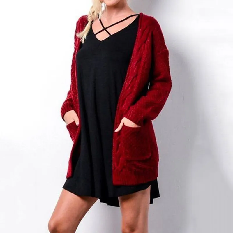 

Sweater Two Sides Long Sleeve Cardigan Two Pocket Long Sleeve 2020 Fall Winter New Fashion European and American Women