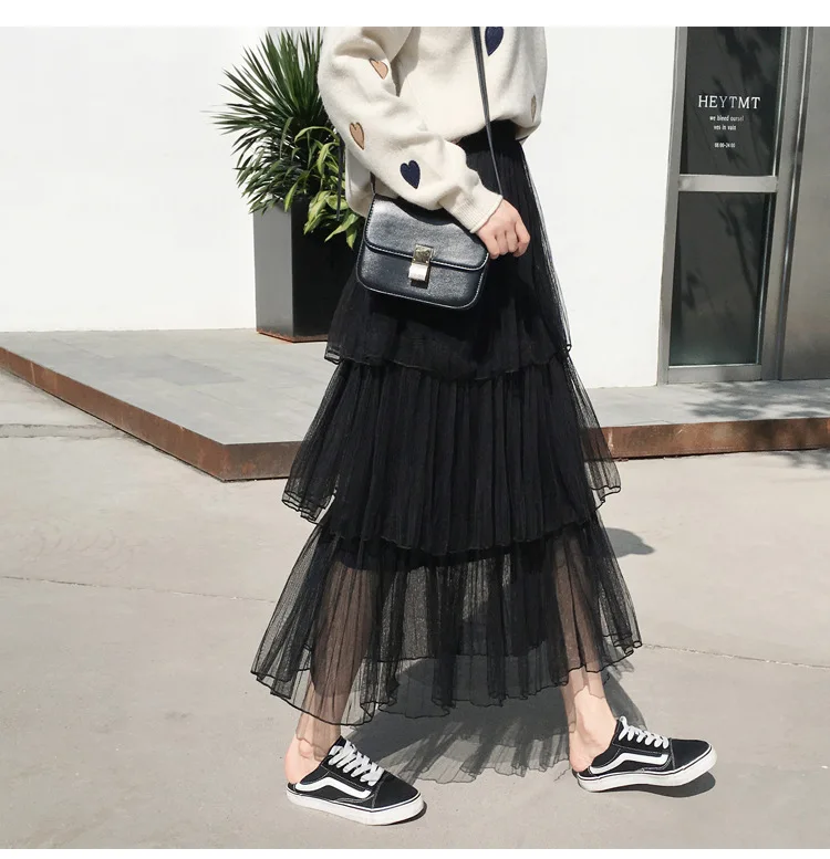 Женская многослойная плиссированная юбка-пачка длинная сетчатая юбка с высокой